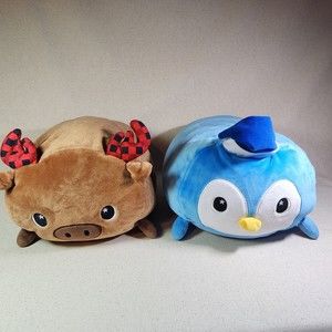 Soft Animal Pillow Reindeer & Penguin Plush 9x12"